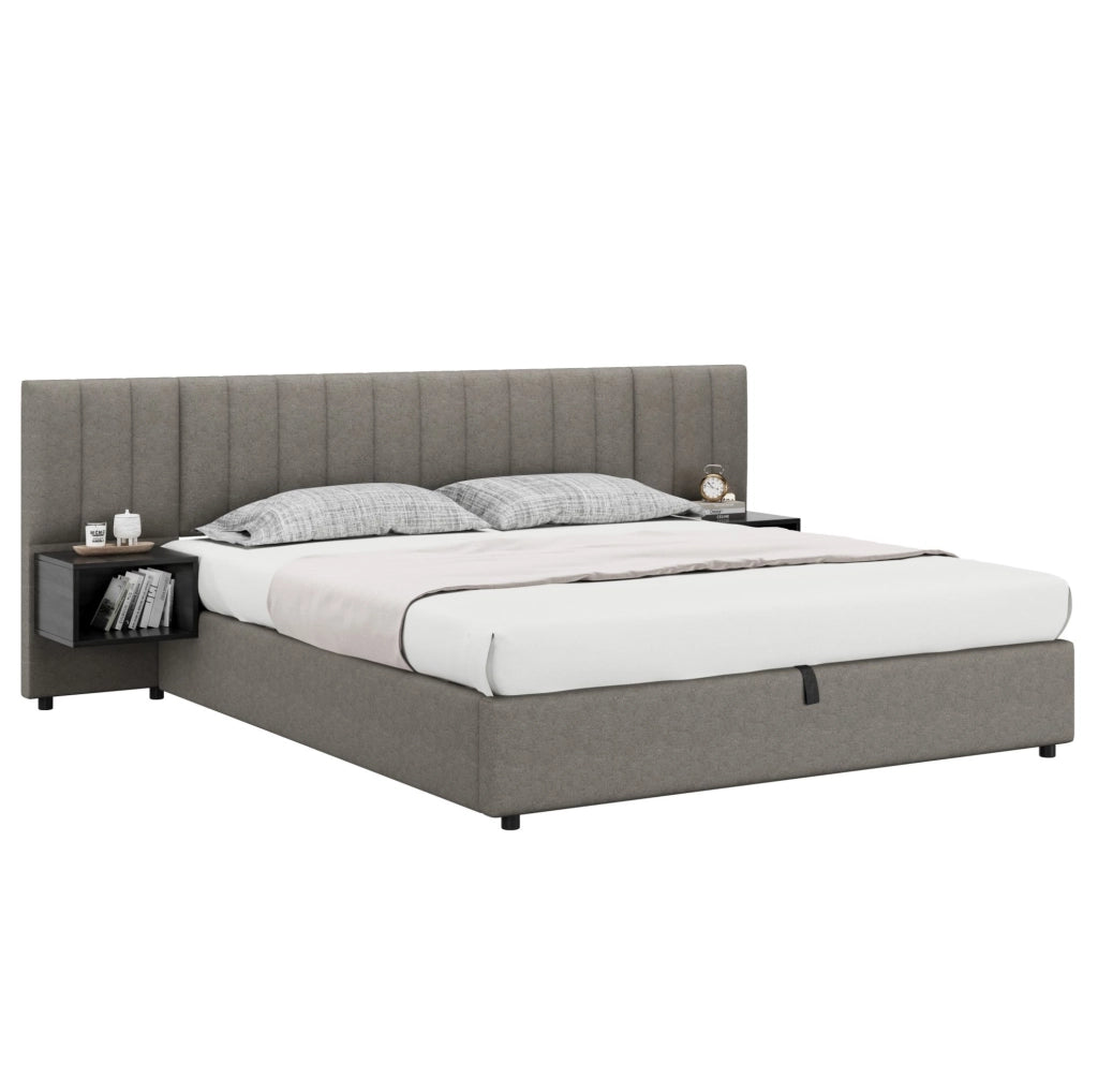 Letto imbottito 180x200 cm con contenitore e 2 comodini
