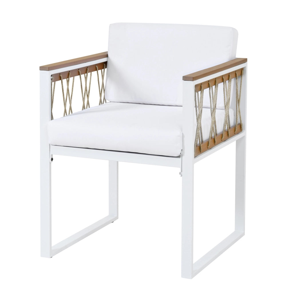 Set da pranzo da esterno 6 posti con tavolo 117x117 cm; vetro temperato e dettagli rattan
