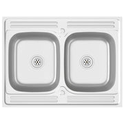 Lavello da cucina a doppia vasca 800x600x155 mm acciaio inox argento 02_0002430