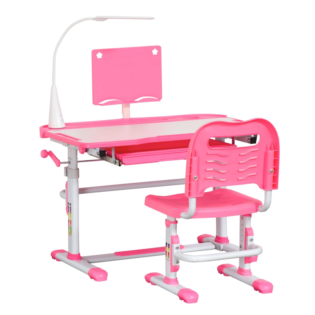 Banco Scuola per Bambini Piano Inclinabile con Luce e Sedia Regolabile Rosa