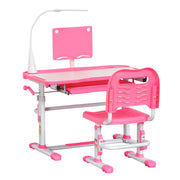 Banco Scuola per Bambini Piano Inclinabile con Luce e Sedia Regolabile Rosa