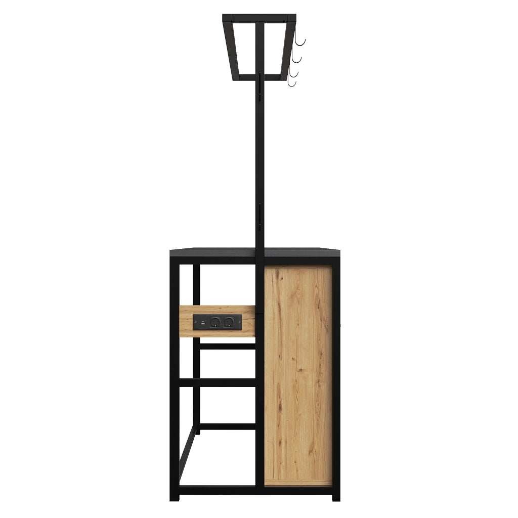 Mobile contenitore con porte scorrevoli e prese; ripiani aperti - per cucina - in MDF e metallo - 107×62×183 cm - legno