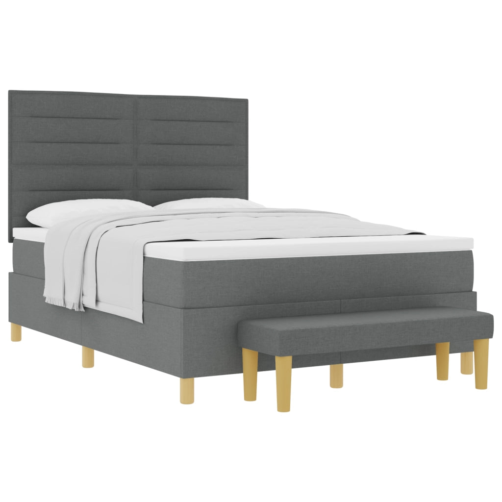 Letto Box Spring con Materasso e Panchina Grigio Scuro 140x190 cm Tessuto