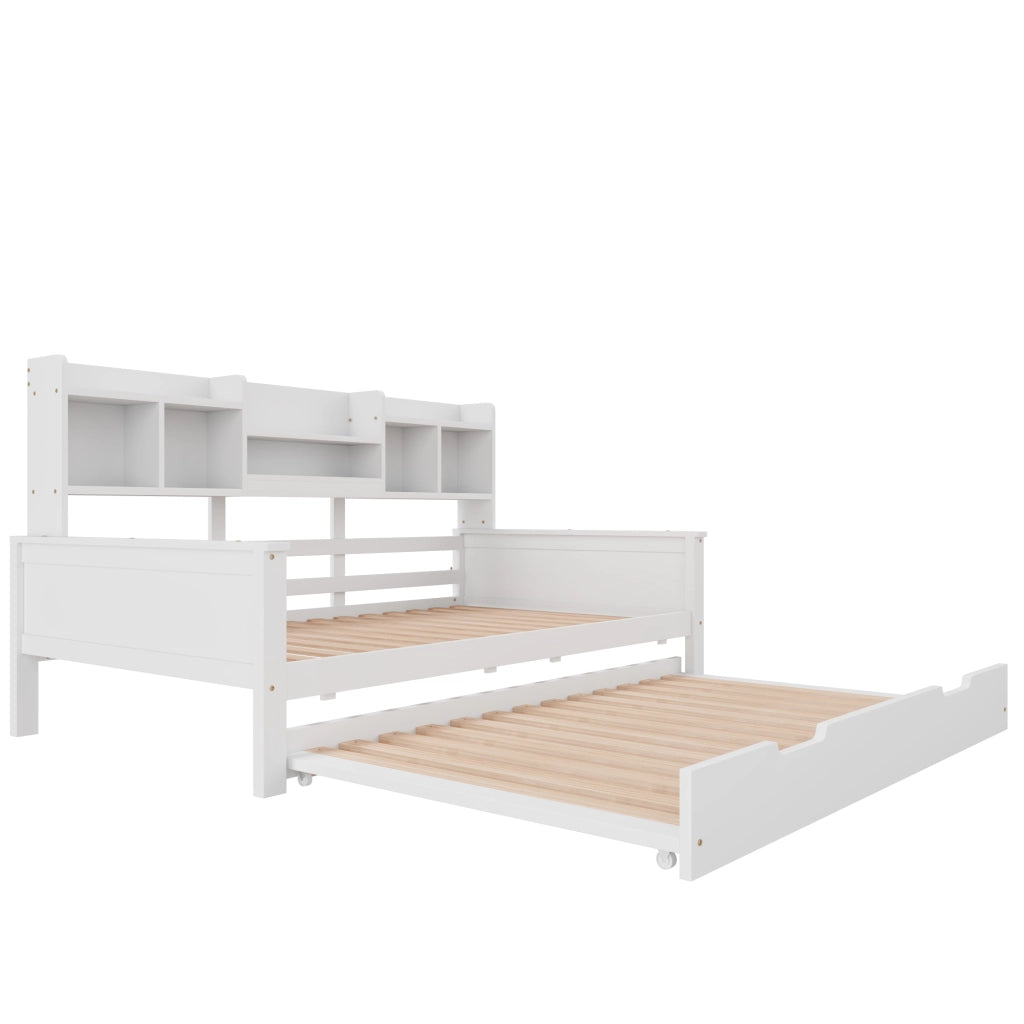 OKWISH Letto a Scomparsa 90×200 cm, Letto Singolo con Letto Estraibile 90×190 cm, Vani Portaoggetti e Cassetto, senza Materasso, Bianco