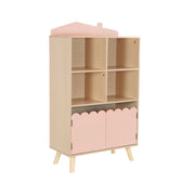 Biblioteca per bambini in legno di pino 2 porte e 4 scaffali, rosa