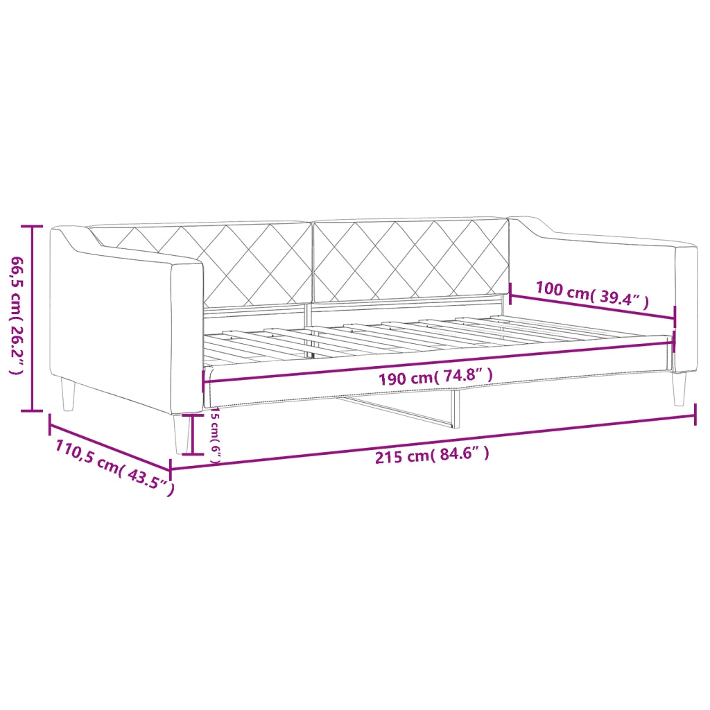 Letto da Giorno Grigio Chiaro 100x190 cm in Tessuto 354176