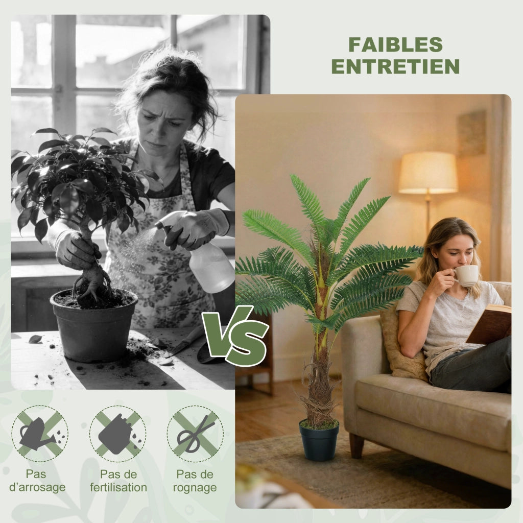 Palma Artificiale 100 cm con 21 Foglie in PEVA ¨C Minimal ¨C Verde con Vaso in Plastica