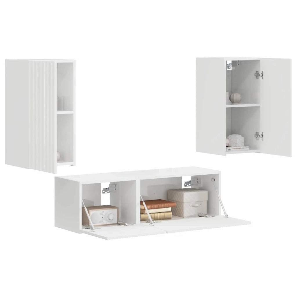 Set di Mobiletto da TV a Parete 4 pcs Bianco Lucido