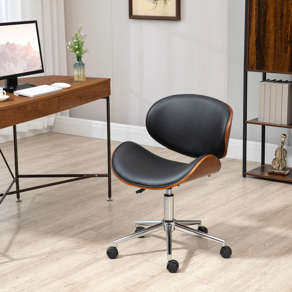 Sedia da ufficio vintage regolabile in altezza girevole 360¡ã ¨C zephmum ¨C legno di pioppo rivestimento sintetico 53x53x77-87 cm