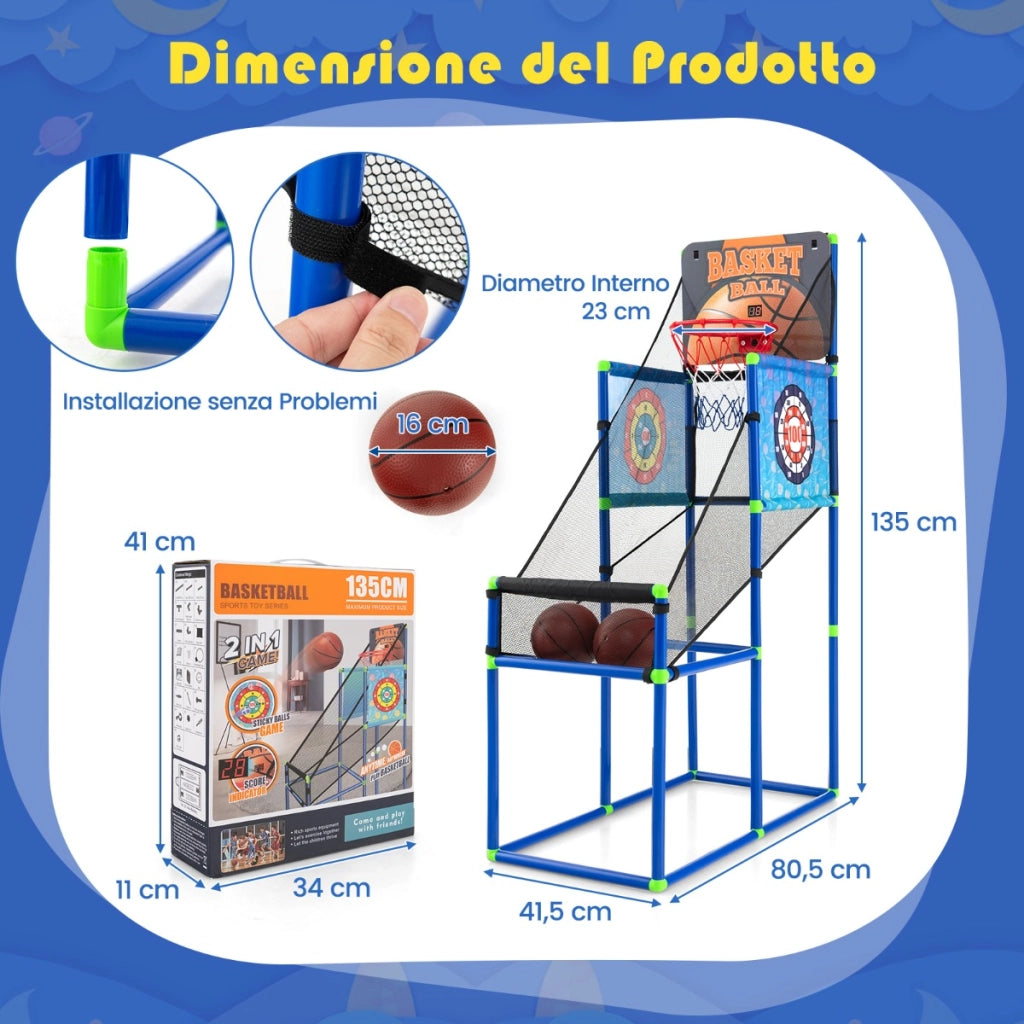 Macchina da pallacanestro per bambini, Set giochi per basket e palline attaccanti con segnapunti elettronico-Giocattoli sportivi
