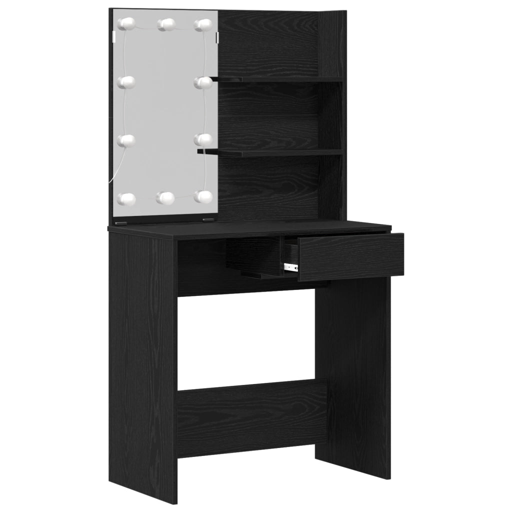 Tavolo da Trucco LED in Rovere Nero - 74.5x40x141 cm, Fatto in Legno Ingegnerizzato