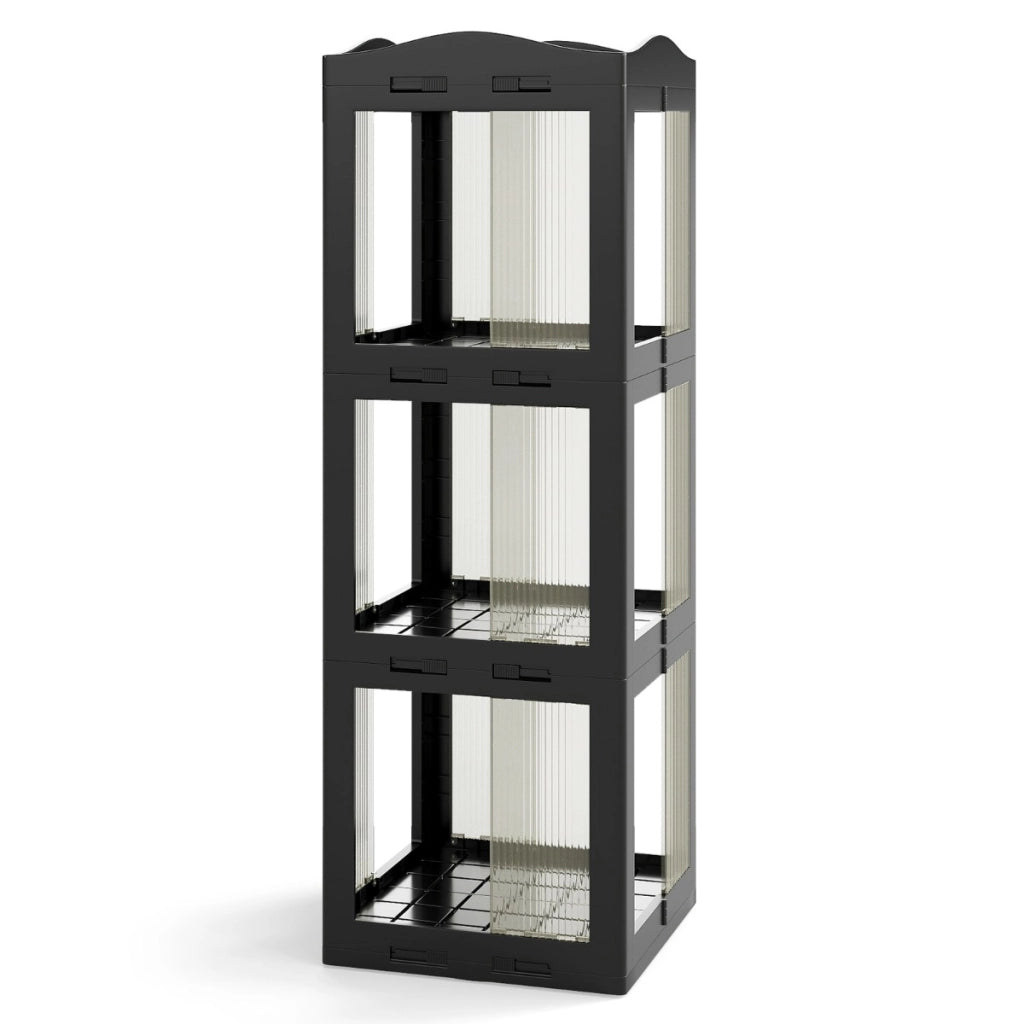 Libreria girevole pieghevole a 3 livelli per soggiorno e studio, Scaffale girevole a 360¡ã con base rotante per esposizione Nero-Librerie