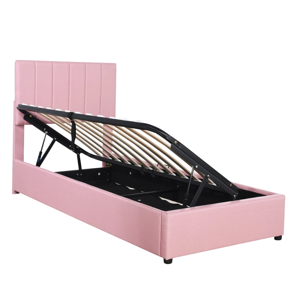Letto Contenitore Letto Singolo con Testiera Regolabile; 90 x 200 cm; senza Materasso; Imbottito Rosa