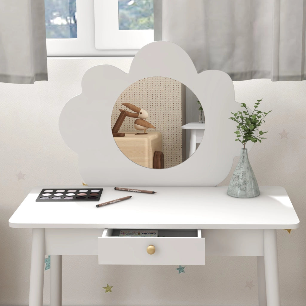 Scrivania con specchio e sedia per bambini ¨C zephmum ¨C bianco 60x40x80
