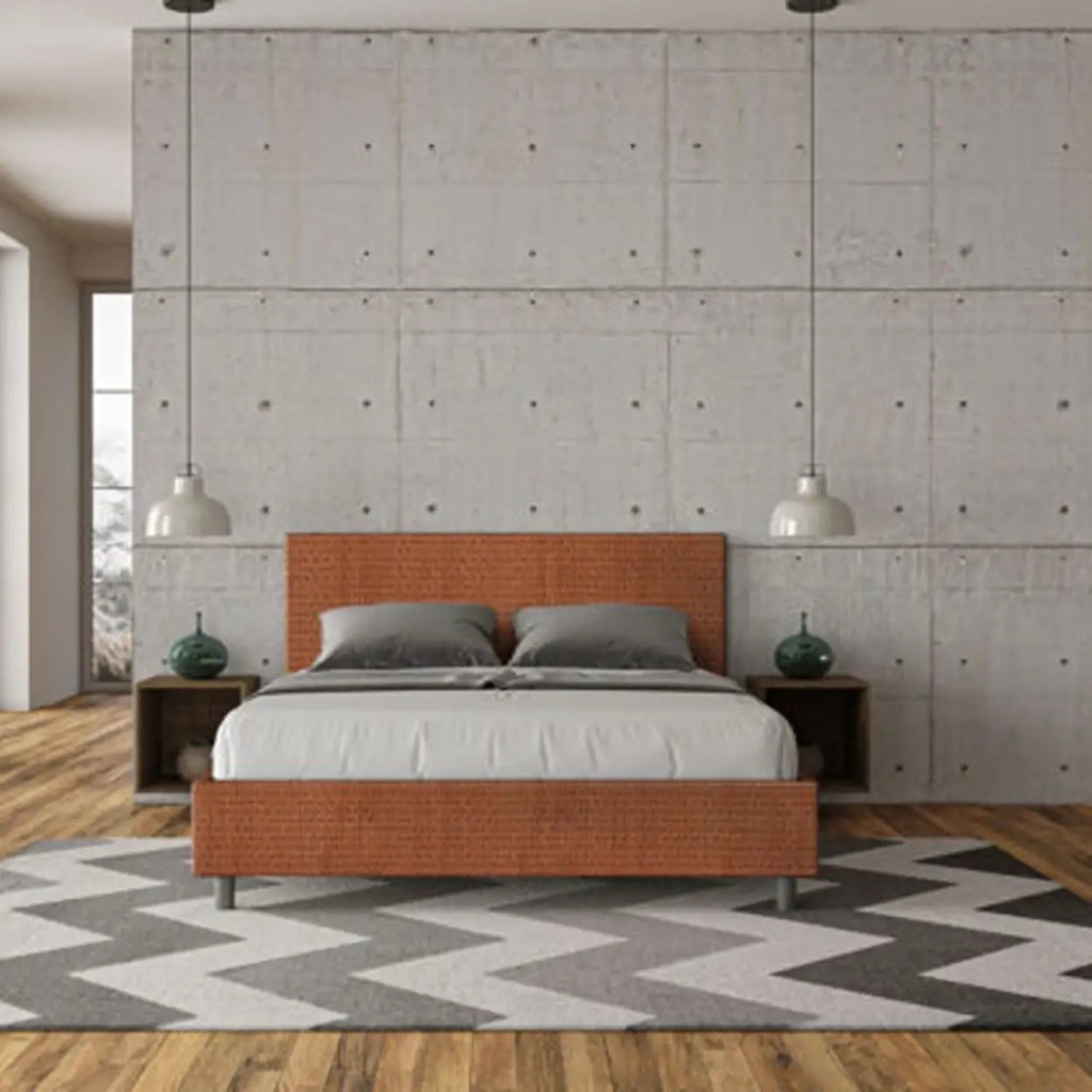 Letto matrimoniale contenitore imbottito 160x200 tessuto Labirinto 4 arancio Adele
