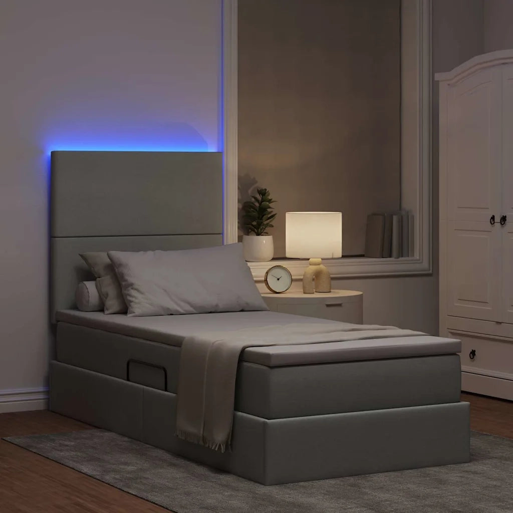 Letto con contenitore e LED con led Grigio chiaro 90 x 190 cm