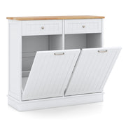Isola da cucina con cestini ribaltabili doppi per pattumiera piano legno caucciù tagliere 2 cassetti-Mobile contenitore nascosto riciclaggio cucina