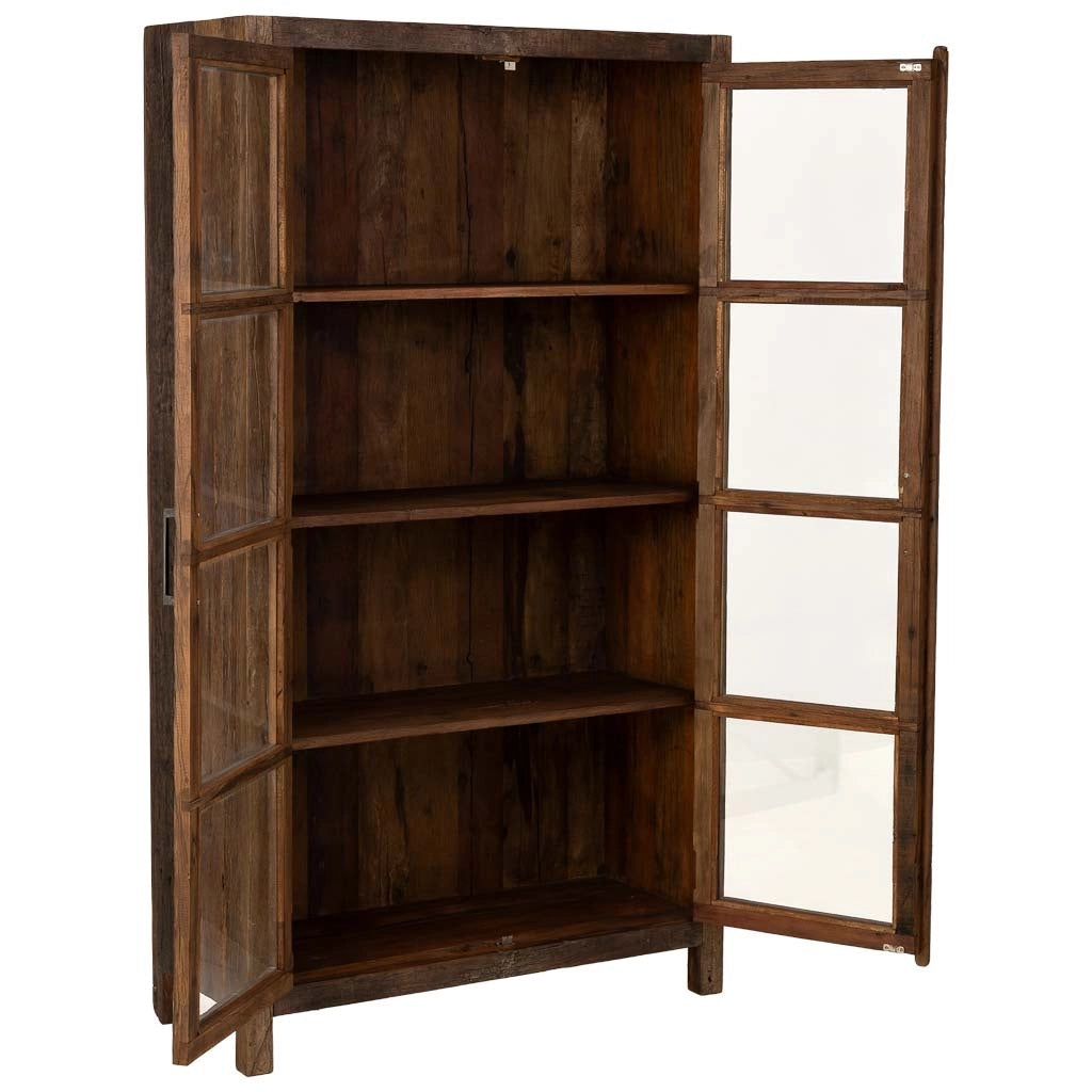 Vetrina artigianale in legno con 2 ante marrone, 100x40x180h cm