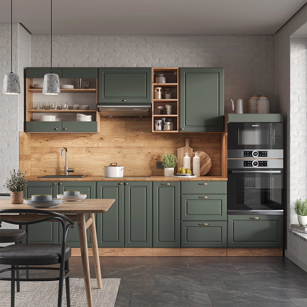 Cucina componibile Fame-Line Verde-oro rustico/Rovere dorato 280 cm, PL Marmo Vicco