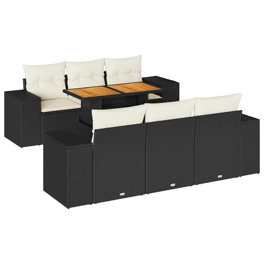 Set Divani da Giardino con Cuscini 7pz Nero Polyrattan 3327332