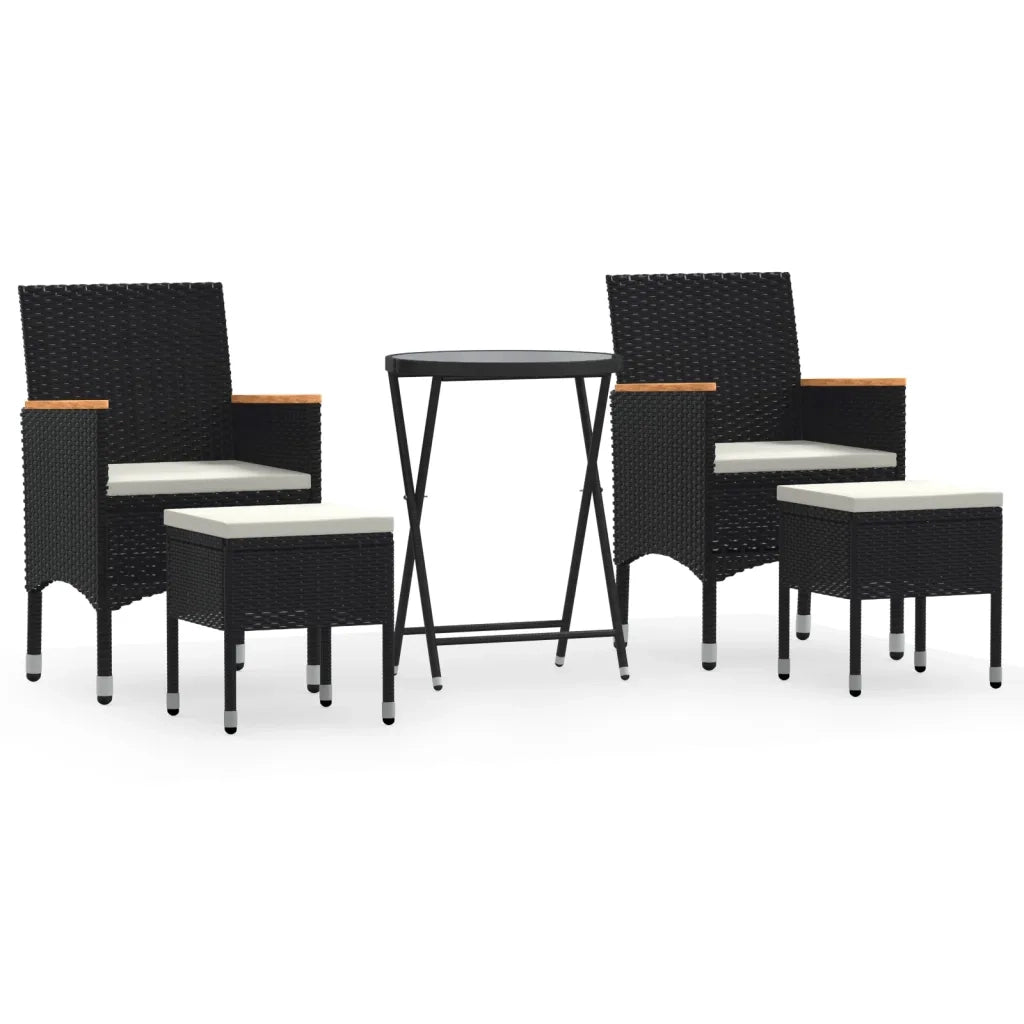 Set da Bistrot per Giardino 5pz Polyrattan Vetro Temperato Nero 3058394