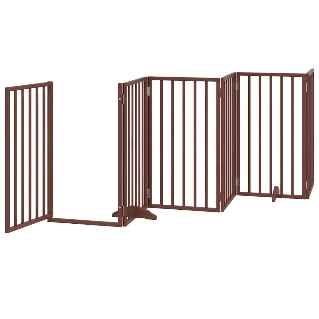 Cancelletto per cani con porta pieghevole 6 pannelli marrone 300 cm in legno di pioppo 352199