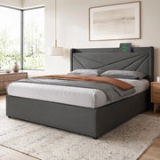 Letto matrimoniale contenitore 160x200 con testiera geometrica, USB e Type-C, senza materasso