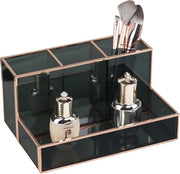 Organizzatore di cosmetici con 20 x 14 x 10 cm, contenitore in vetro nero e coperchio trasparente decorativo
