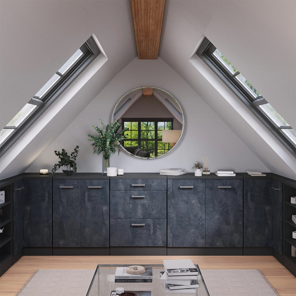 Mobile per mansarda Rion Calce nera/Antracite 60 x 83.8 cm senza inclinazione con 3 cassetti Vicco