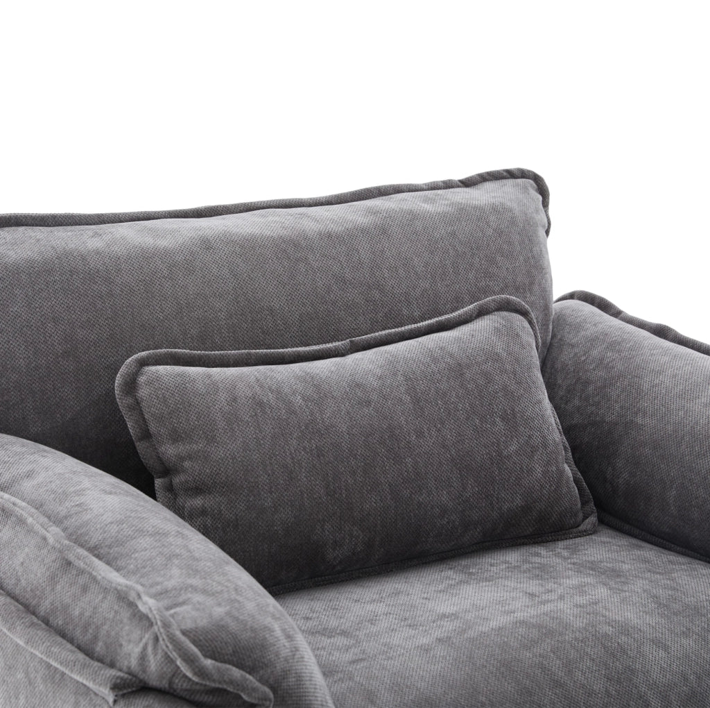 Poltrona in Chenille 103x85x91 cm con Pouf Contenitore e Tasche Laterali Grigia per Soggiorno; Camera e Studio