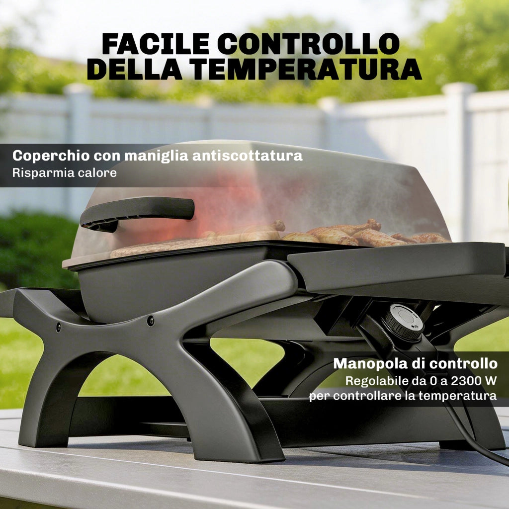 Barbecue Elettrico Portatile da Tavolo 2300W con Ripiani Laterali ¨C zephmum ¨C Nero