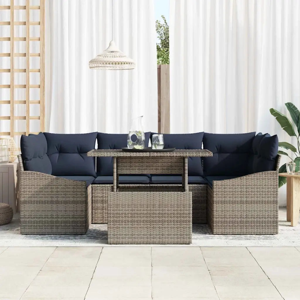 Set Divano da Giardino 7 pcs Grigio Poly Rattan 3357678