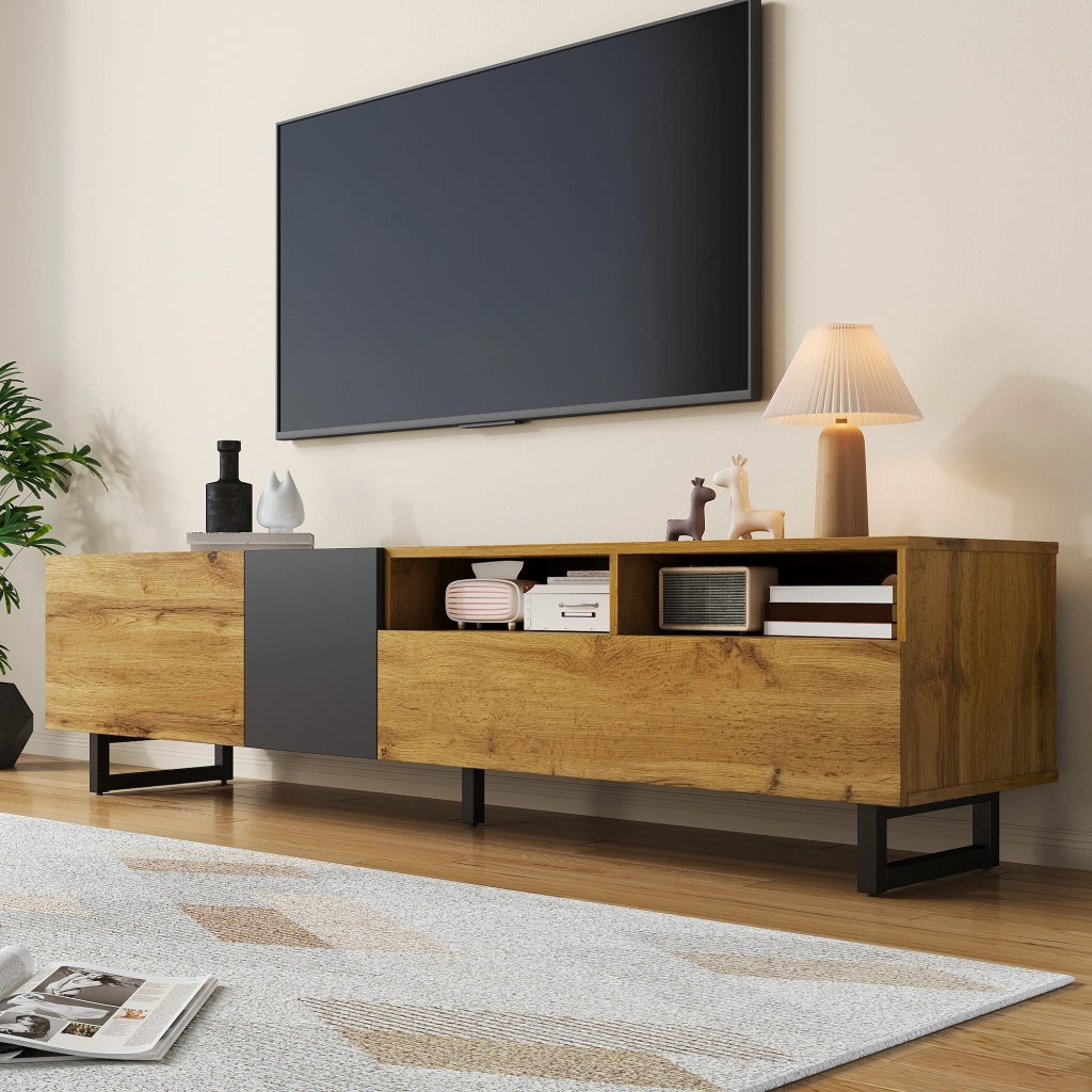 Mobile TV con 3 Ante e 2 Vani; Gambe in Metallo a U; Stile Retr¨°; in Pannelli di Particelle; 170¡Á42¡Á36;5 cm; Grigio Scuro