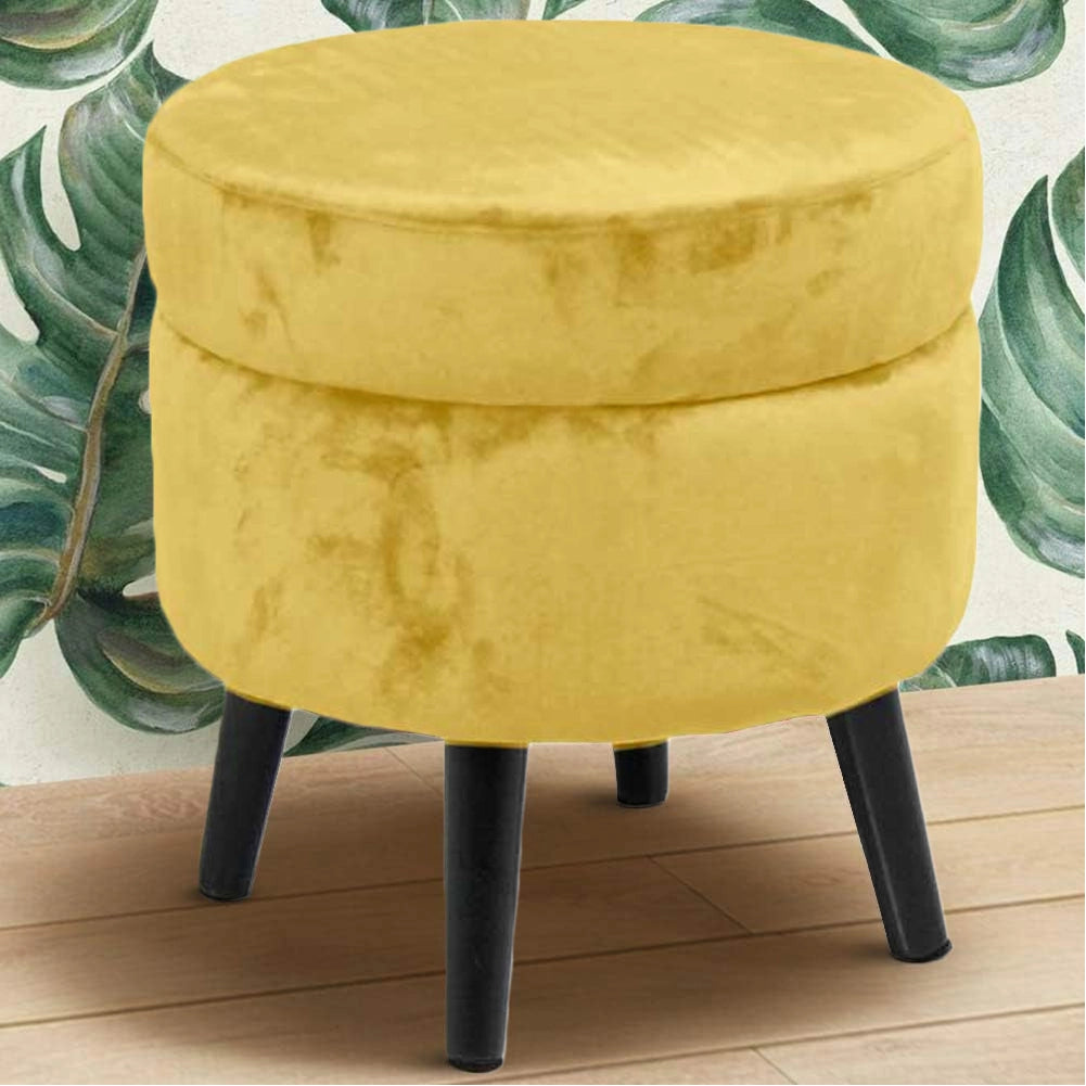 Pouf Contenitore Sgabello Cassapanca Poggiapiedi Tessuto Velluto Mostarda 37x40