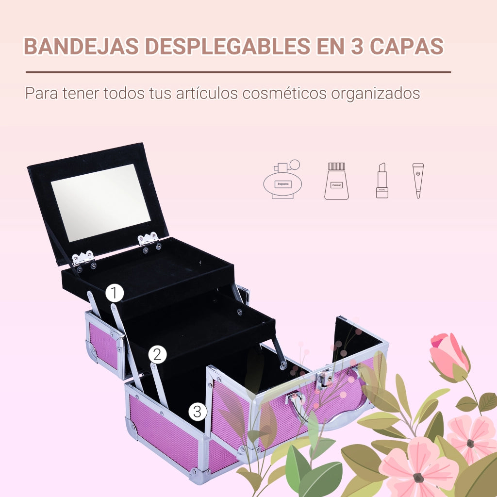 Beauty Case Professionale ¨C Xylo ¨C Rosa con Specchio e 3 Vassoi 20x15x15 cm