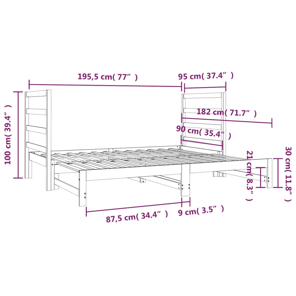 Dormeuse Estraibile 2x(90x190) cm Legno Massello di Pino 3124762