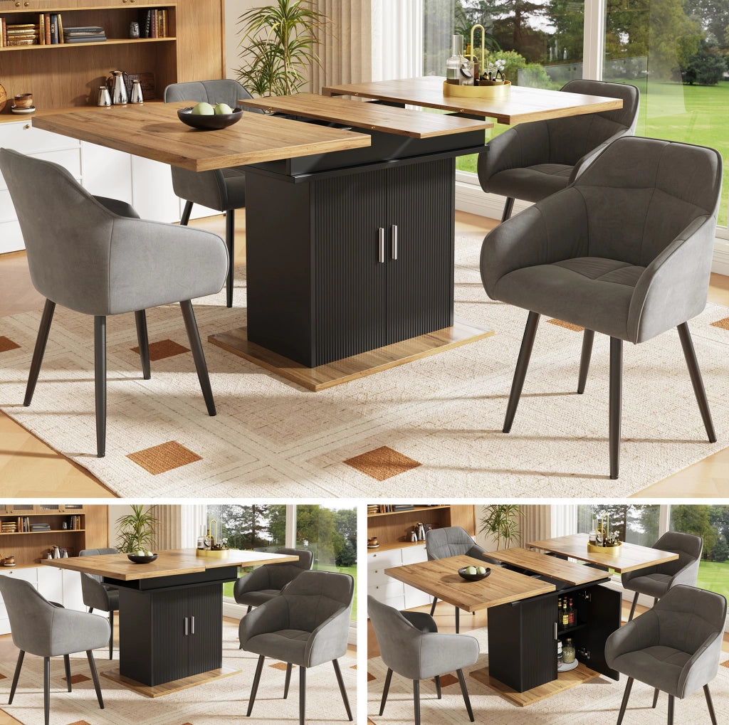 Tavolo da pranzo estensibile 110-140x70x76 cm in MDF nero con contenitore