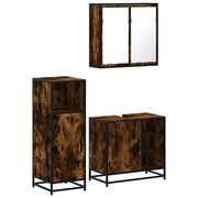 Set Mobili da Bagno | Armadio da bagno 3 pz Rovere Fumo in Legno Multistrato
