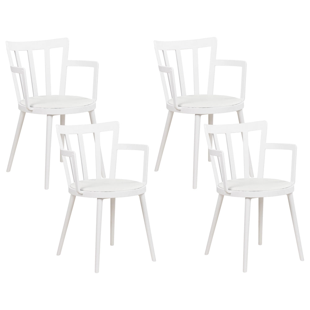 Set di 4 sedie da pranzo Seduta imbottita sintetica bianco Schienale aperto in ecopelle con braccioli Soggiorno moderno minimalista