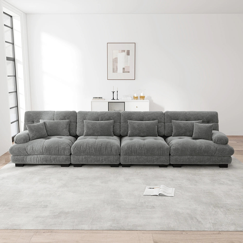 Divano angolare modulare - Xylo - 4 posti con seduta profonda, trasformabile in letto, chenille grigio