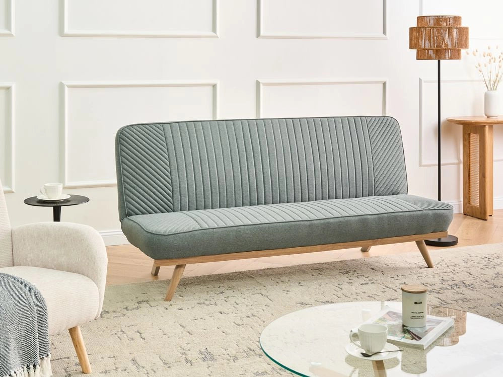 Divano letto Verde Rivestimento in tessuto Gambe in metallo 2 posti Seduta con schienale imbottito Design moderno Senza braccioli