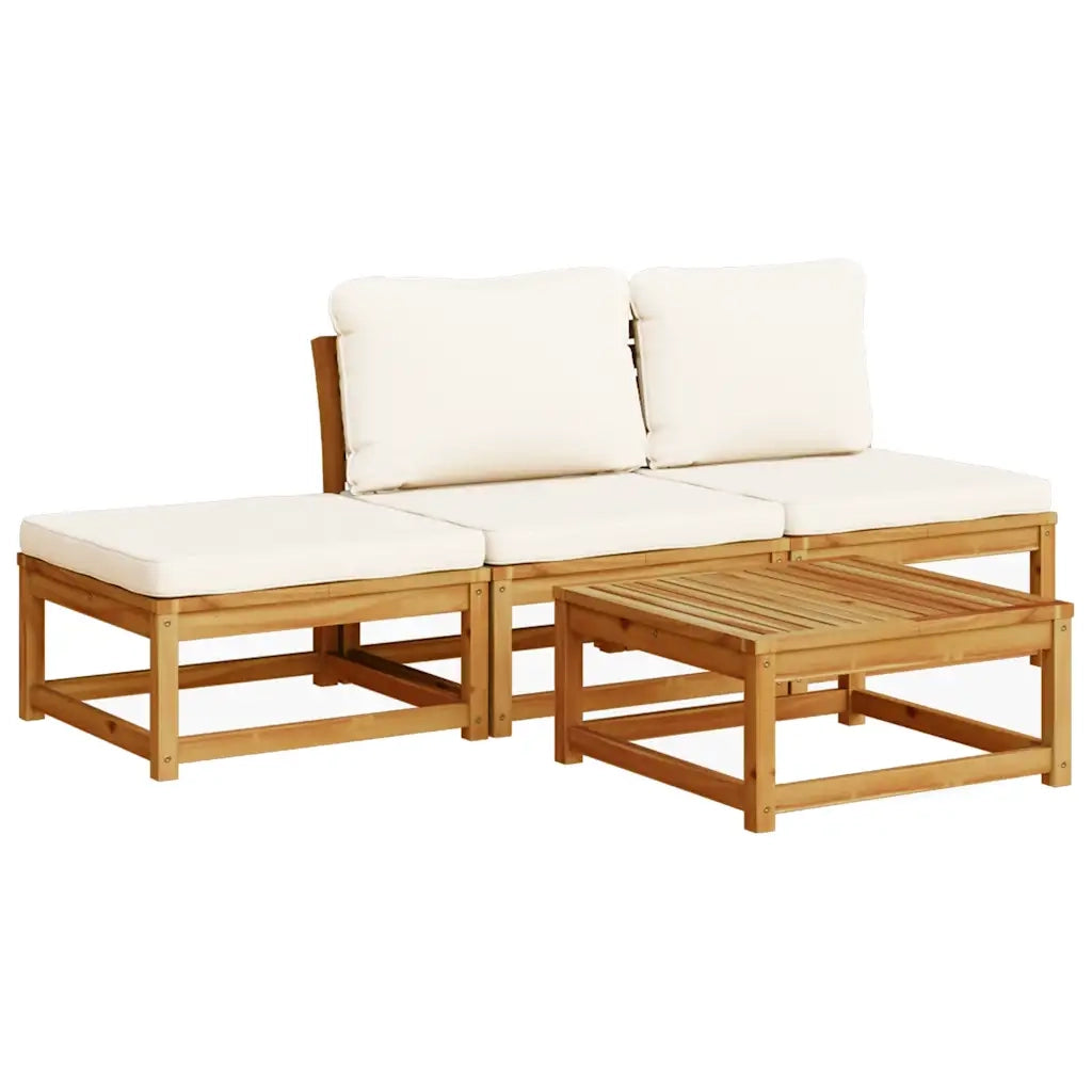 Set Salotto da Giardino 4pz con Cuscini Legno Massello Acacia