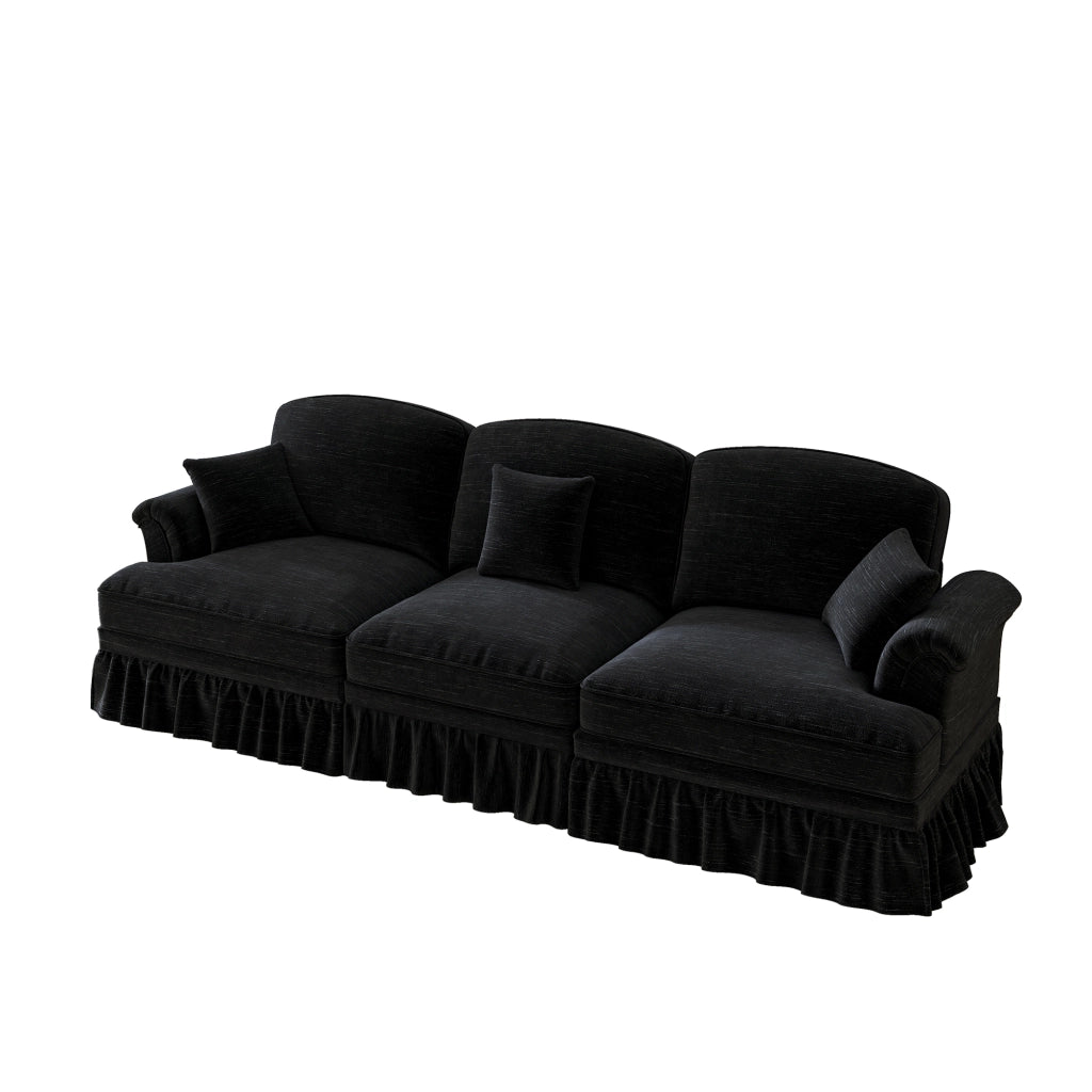Elegante Divano 3 Posti in Velluto Stile Mid-Century con Gonna Rimovibile e Piedini Conici