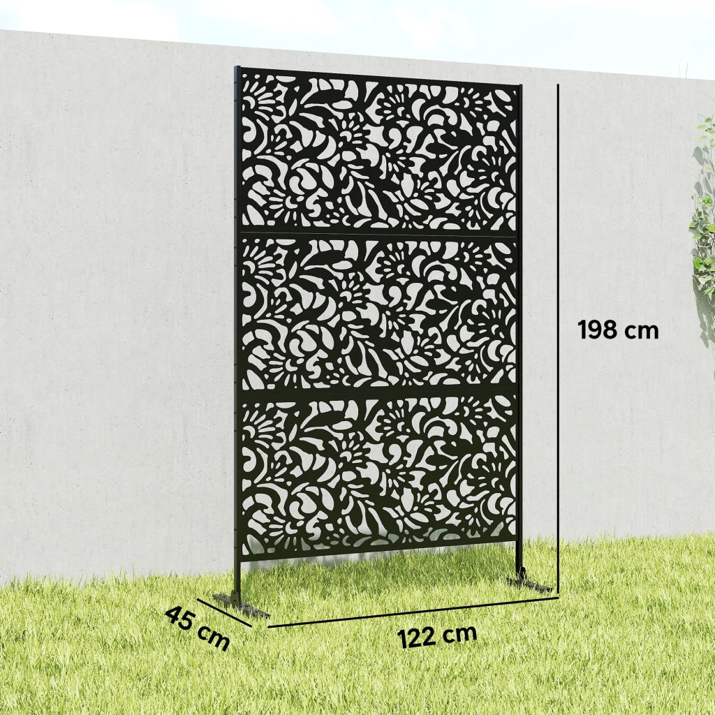 Pannello Decorativo Giardino Esterno ¨C Xylo ¨C Motivo Floral Acciaio Nero 122x45x198cm