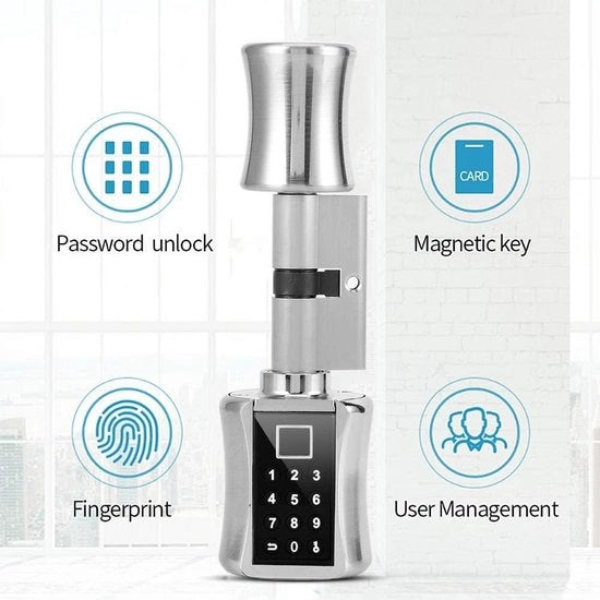 Deurslot 3-in-1 con riconoscimento impronte digitali, chiave e codice di accesso - 70 mm.