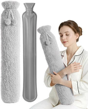 Cuscino termico extra lungo da 2L con rivestimento in fleece soffice, gomma naturale resistente, calore prolungato per collo, schiena e corpo, comfort invernale - grigio