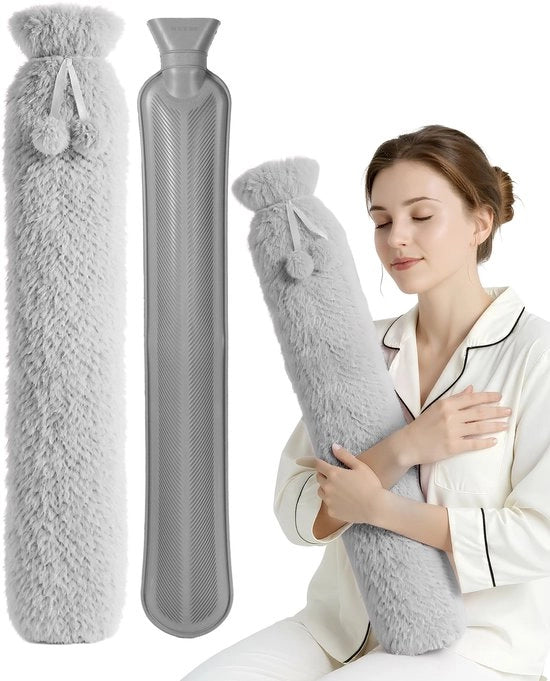 Cuscino termico extra lungo da 2L con rivestimento in fleece soffice, gomma naturale resistente, calore prolungato per collo, schiena e corpo, comfort invernale - grigio