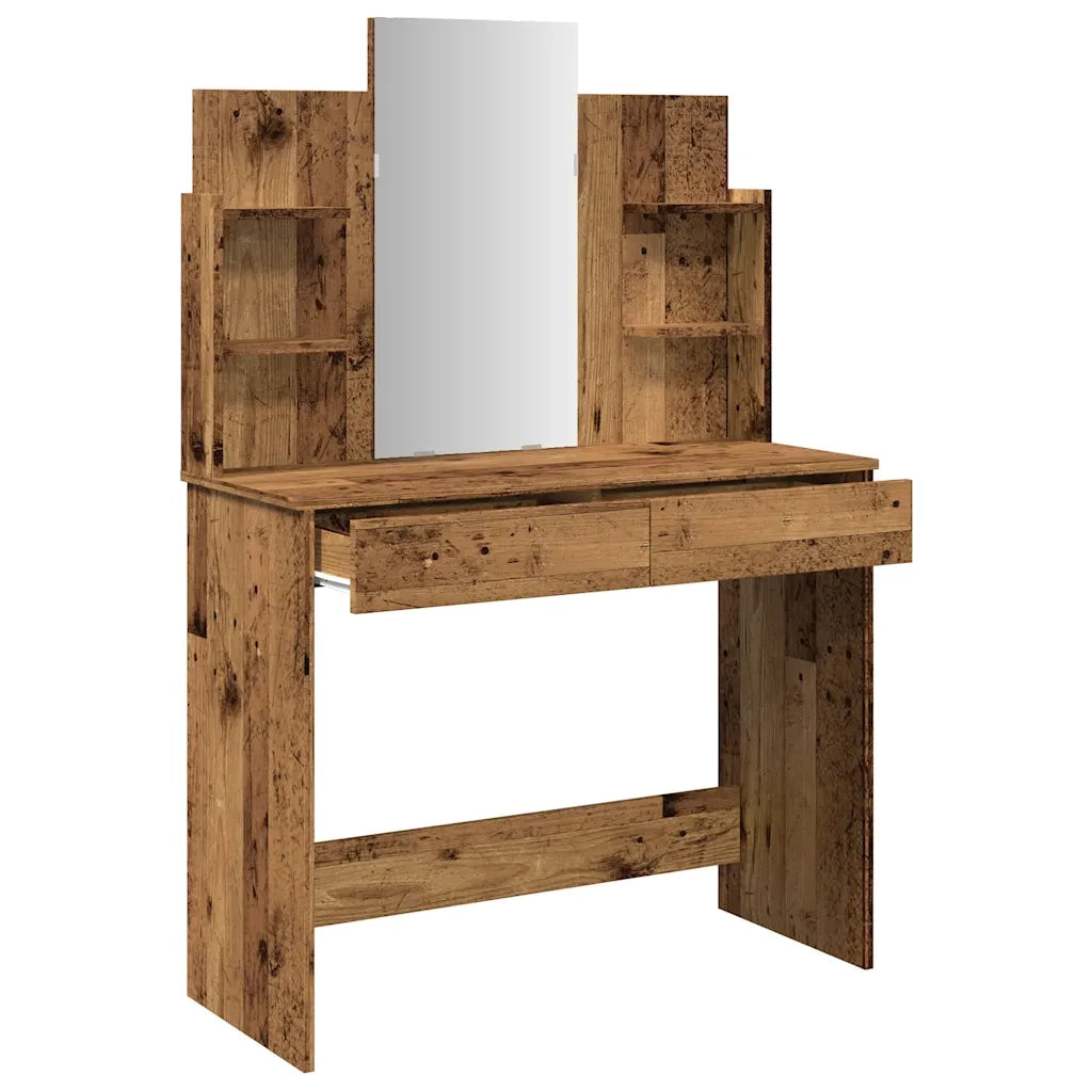 Toeletta con Specchio-Tavolo da Vanit¨¤ Legno Antico 96x39x142 cm