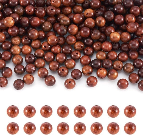 Kralen in legno 300 pezzi - Ronde Kralen Gewaxate - 8 mm - 1,5 mm Foro - Colore Naturale - Ideali per Gioielli e Ricami - Gioiellikralen