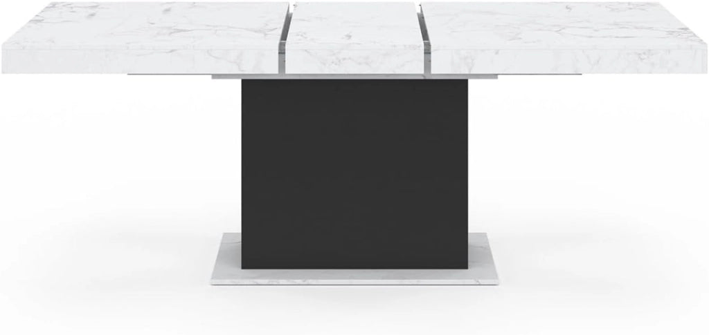 Tavolo da pranzo rettangolare allungabile EDEN 6-10 persone con piano ALASKA effetto marmo bianco e nero 160-200 cm